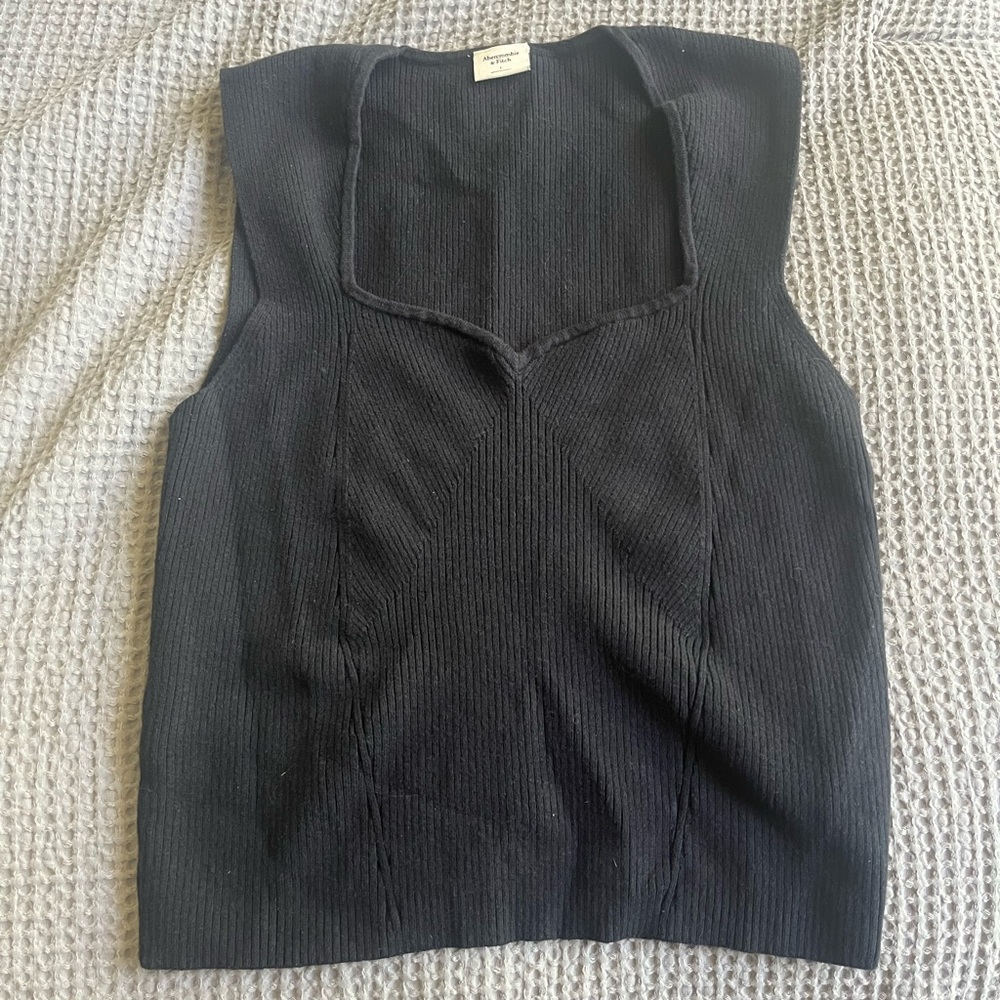 Abercrombie and Fitch Black Cotton Sleeveless Sweater Top with plunge neckline